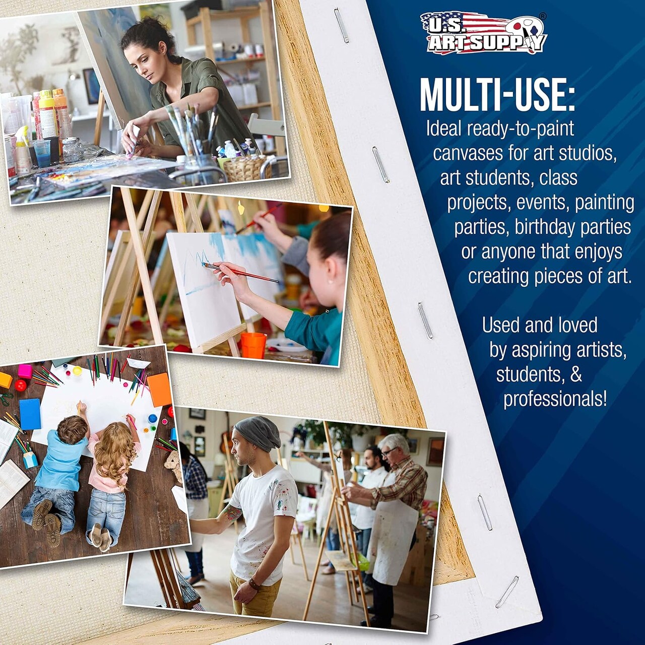 10 x 10 inch Stretched Canvas 12-Ounce Triple Primed, 6-Pack - Professional Artist Quality White Blank 3/4" Profile, 100% Cotton, Heavy-Weight Gesso - Acrylic Pouring, Oil Painting